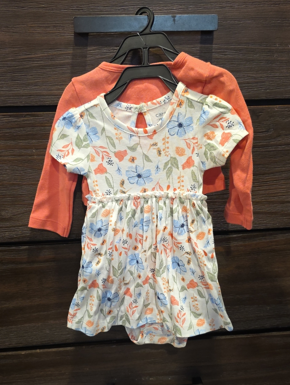 Carter's White Floral Dress with Coral Layering cardigan